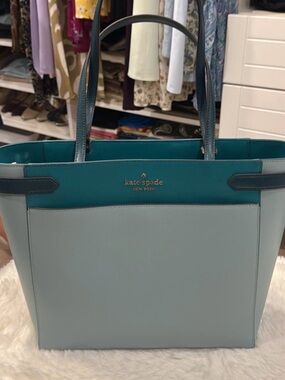 kate spade Two-Tone Teal and Light Blue Leather Tote